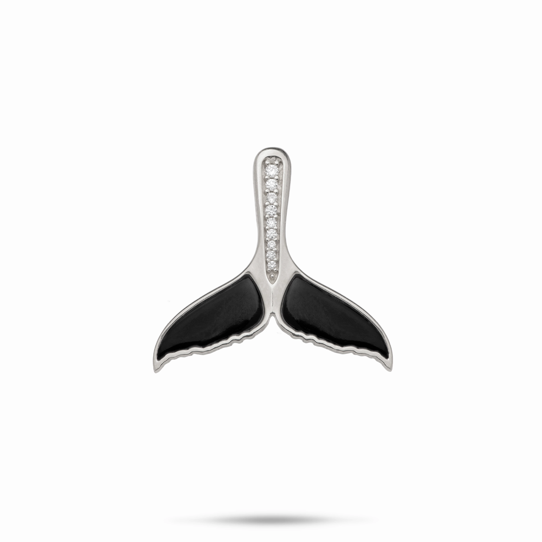 Sealife Whale Tail Black Coral Pendant in White Gold with Diamonds - 21mm Statement Layer Evening Mood