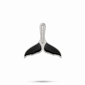 Sealife Whale Tail Black Coral Pendant in White Gold with Diamonds - 21mm Statement Layer Evening Mood