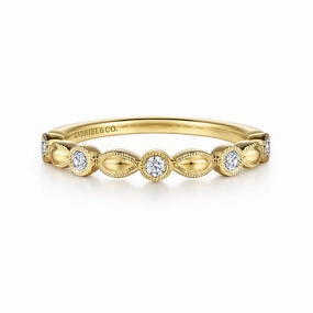 14K Yellow Gold Diamond Marquise Shape Stackable Ring Luxury Touch Design Glam Style