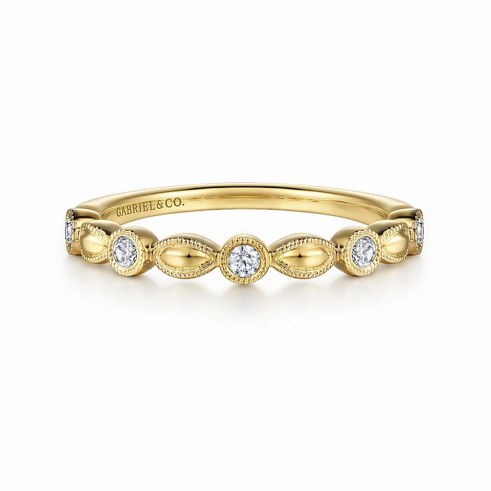 14K Yellow Gold Diamond Marquise Shape Stackable Ring Luxury Touch Design Glam Style