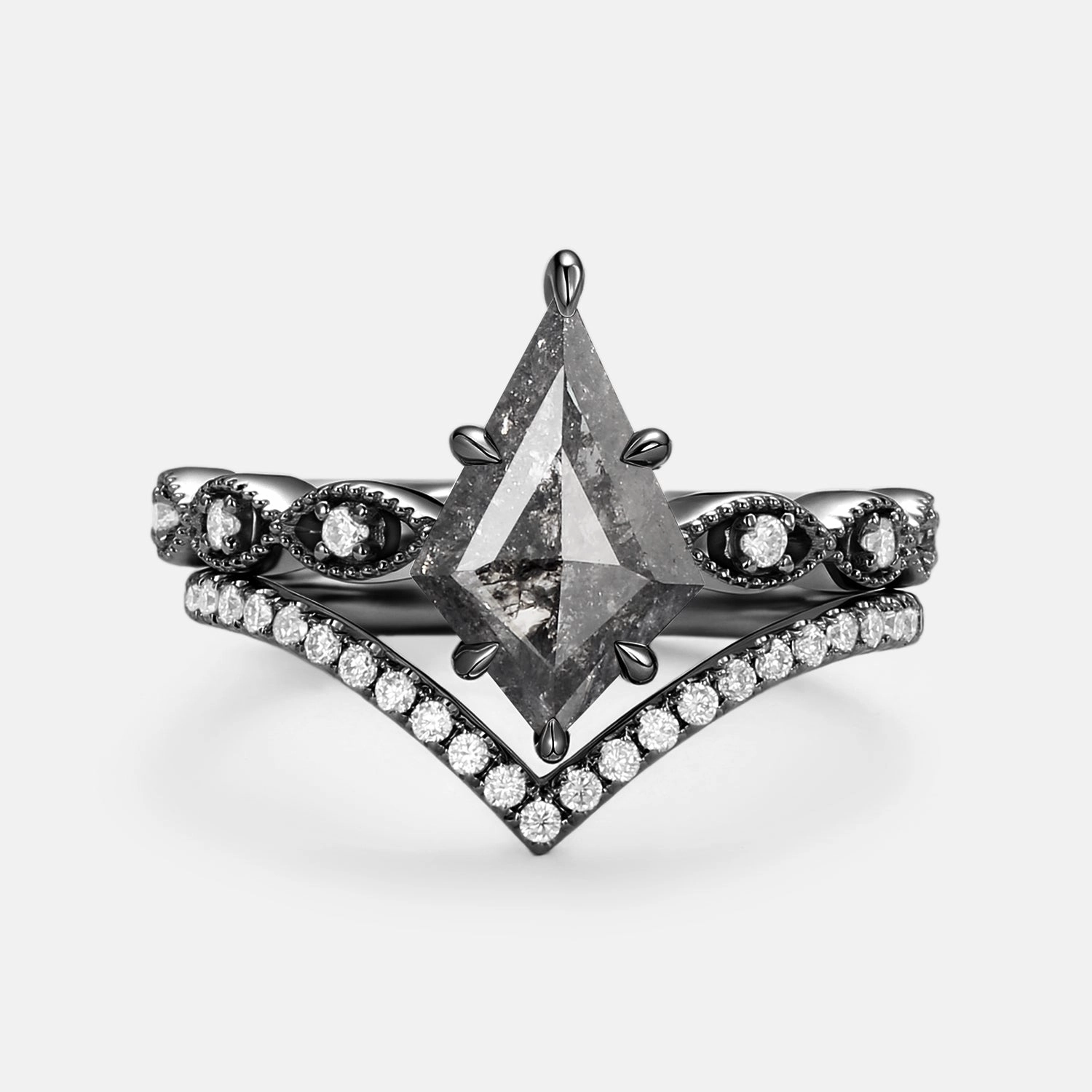 Salt and Pepper Diamonds Minimalistic Engagement Ring Set 2pcs Artisan Flair