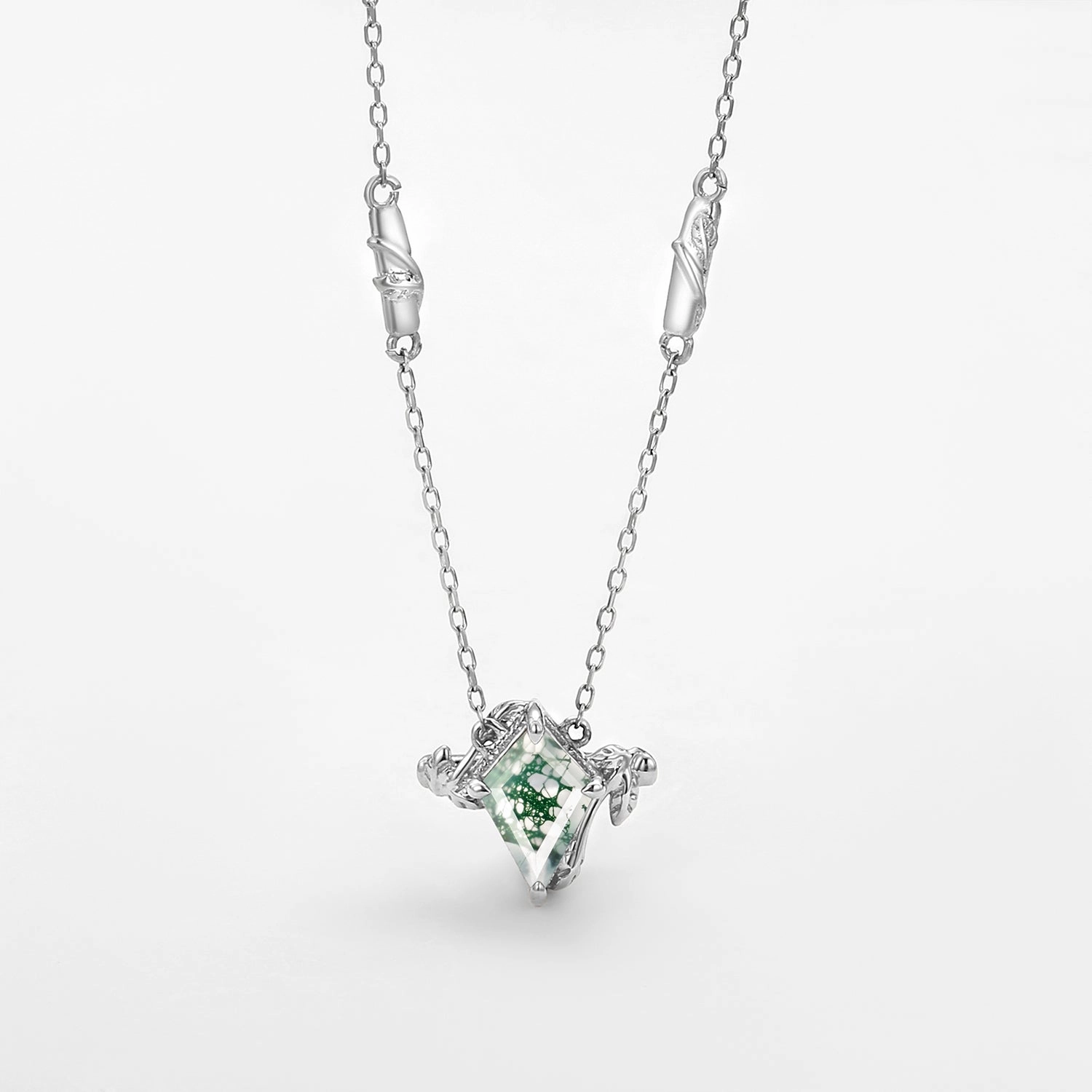 Representative Piece Natural Inspired Moss Agate Kite Leafy Necklace - Lark