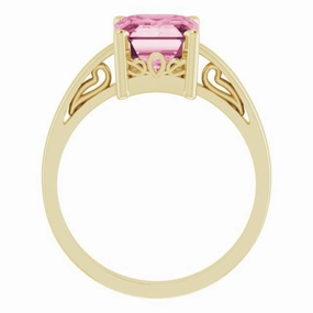 14K Yellow Natural Pink Tourmaline Scroll Setting? Ring Amazing Gift