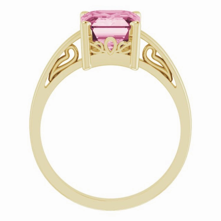 14K Yellow Natural Pink Tourmaline Scroll Setting? Ring Amazing Gift