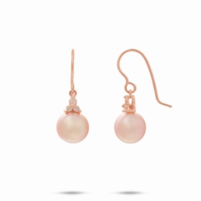 City Spark Glam Detail Freshwater Pearl Earrings in Rose Gold with Diamonds - 9-10mm