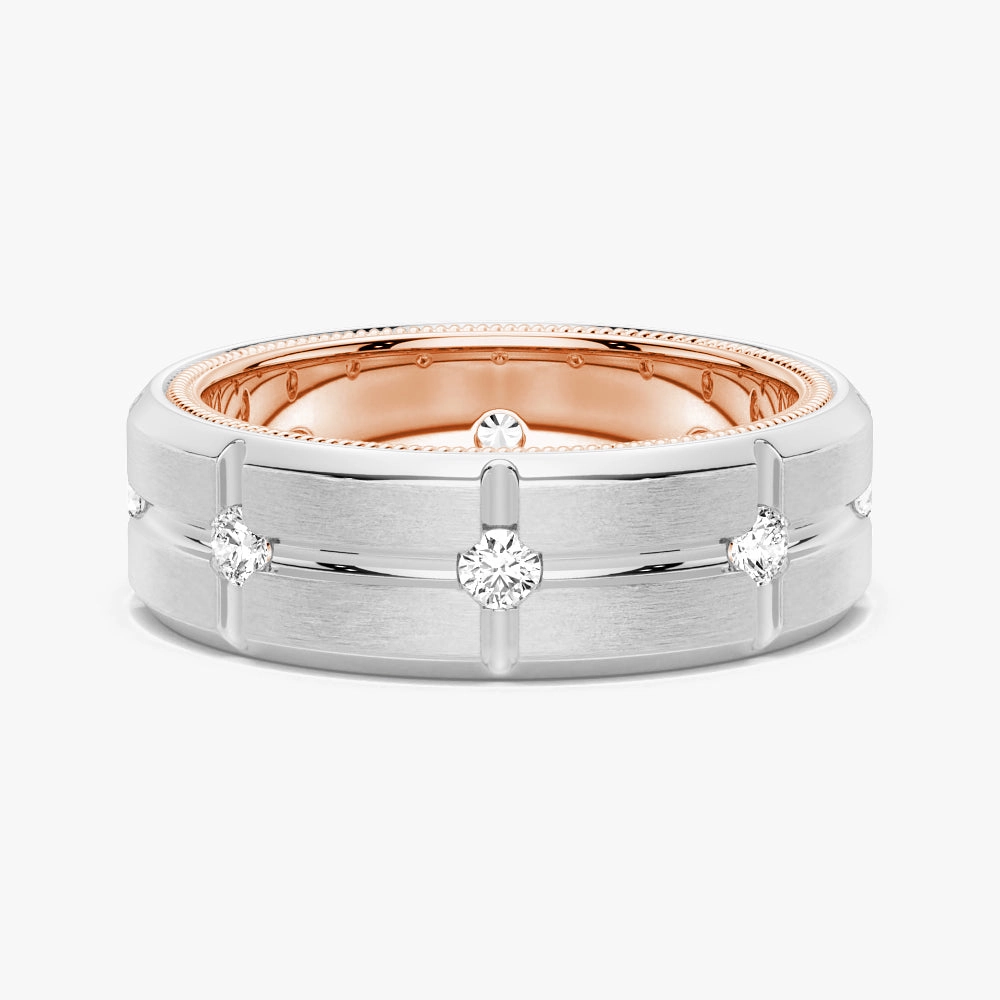 7.5mm Two Tone Matte Finish Moissanite Men's Band All Day Spark