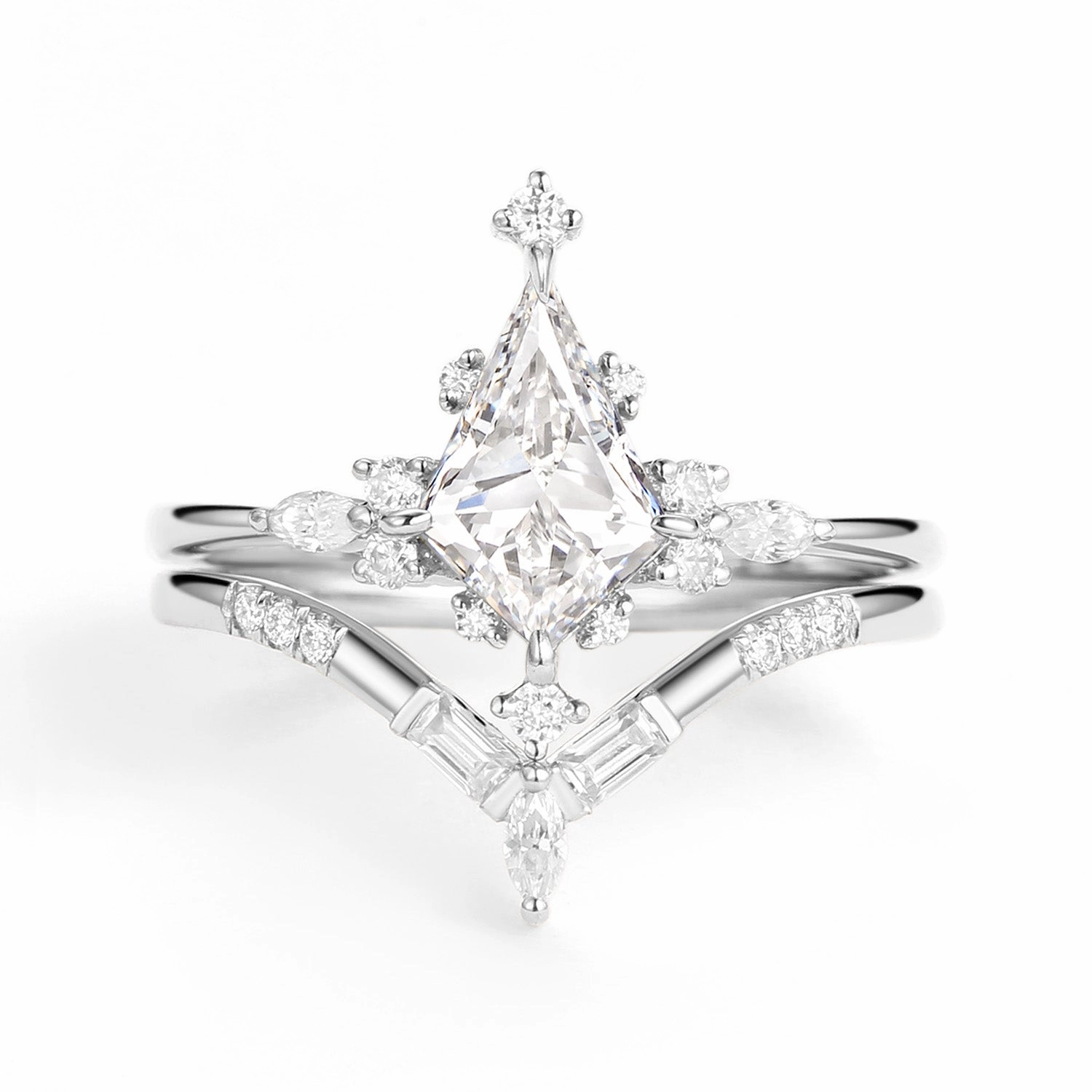 Spring Present Unique Lab Grown Diamond Star Kite Engagement Ring Set 2pcs - Isla