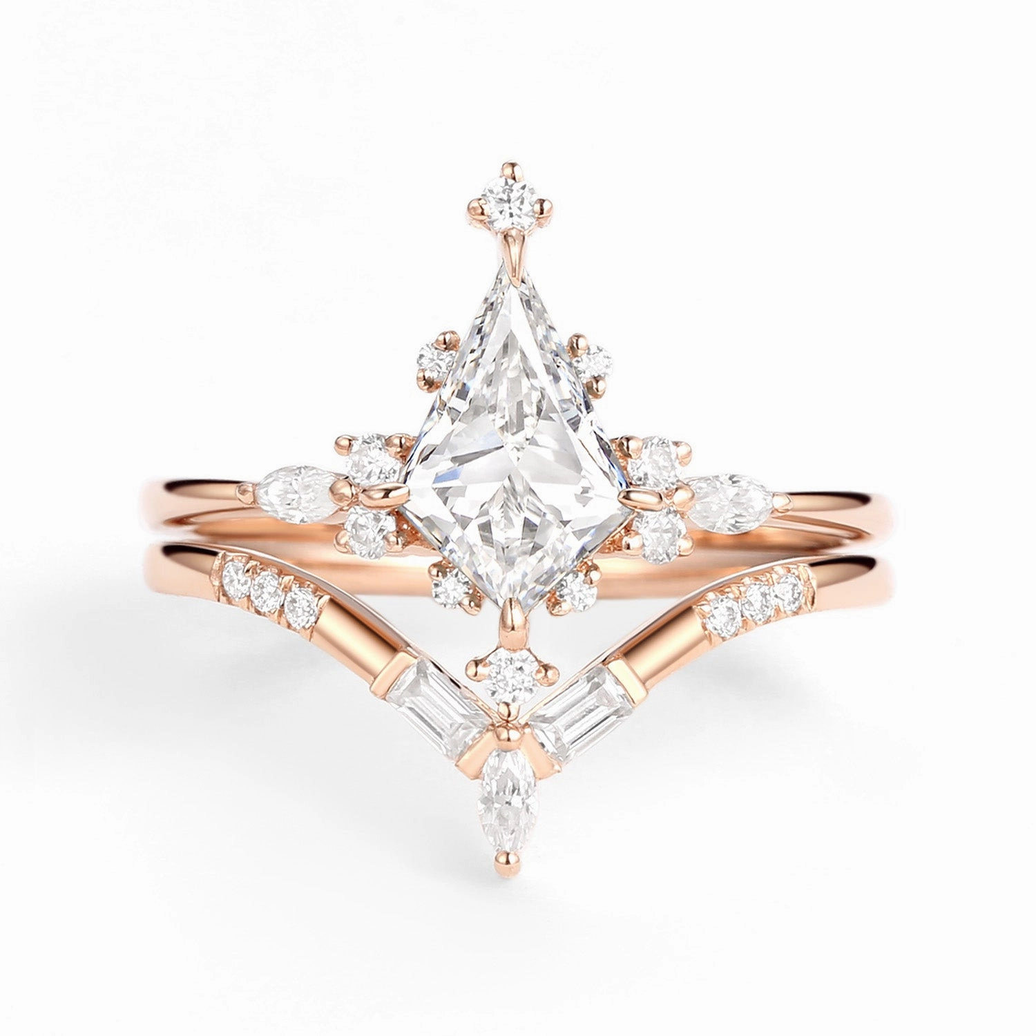 Unique Lab Grown Diamond Star Kite Engagement Ring Set 2pcs - Isla Fresh Appeal