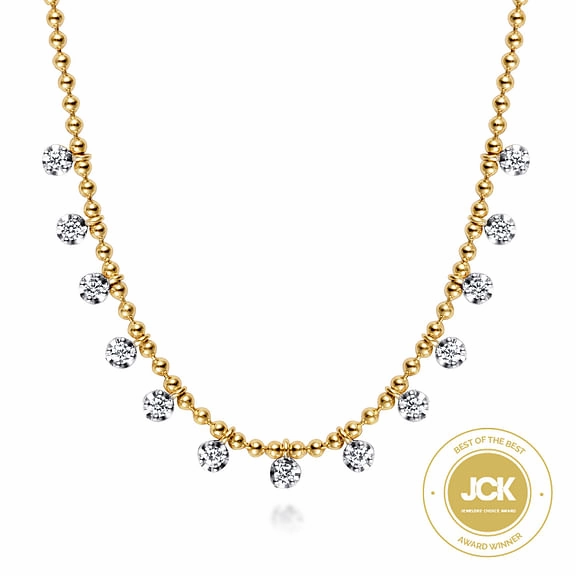 14K Yellow Gold Bujukan Diamond Drop Station Necklace Sophisticated Glam