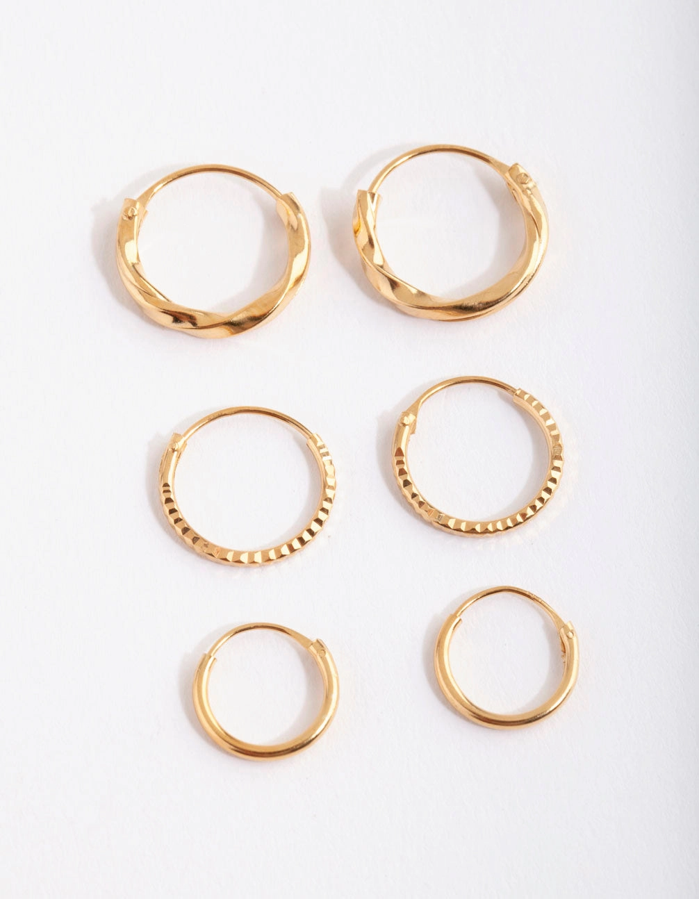 Shimmering Craft Modern Pair Gold Plated Sterling Silver Graduating Textured Hoop Earring Pack