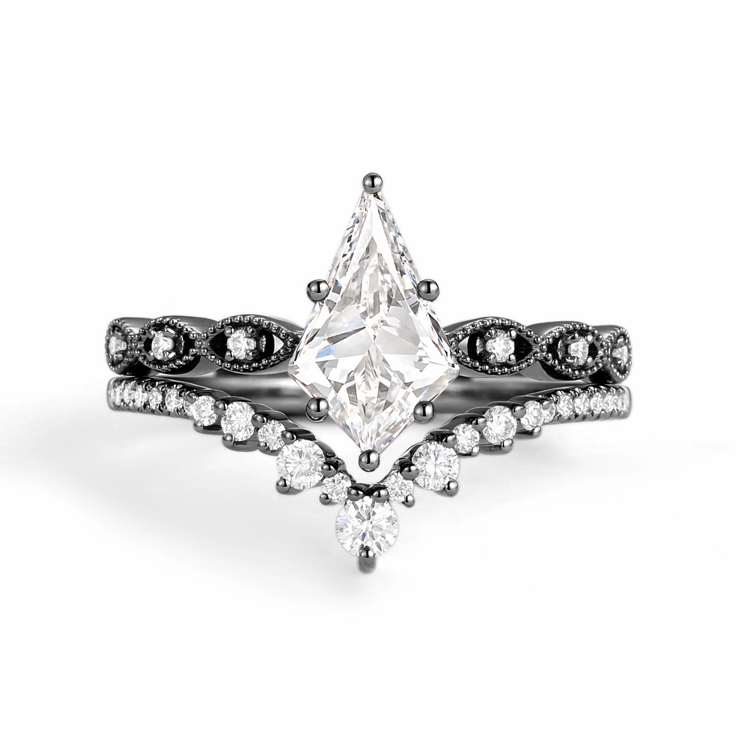 Signature Vintage - 2.0ct Vintage Kite Cut Engagement Ring Set 2pcs - Winona Modern Wear