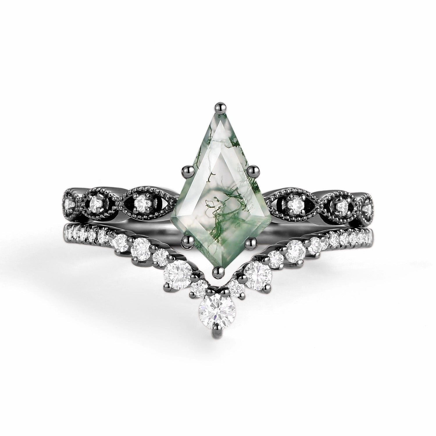 Signature Vintage - 2.0ct Vintage Kite Cut Engagement Ring Set 2pcs - Winona Brilliant Ornament Comfortable Jewelry