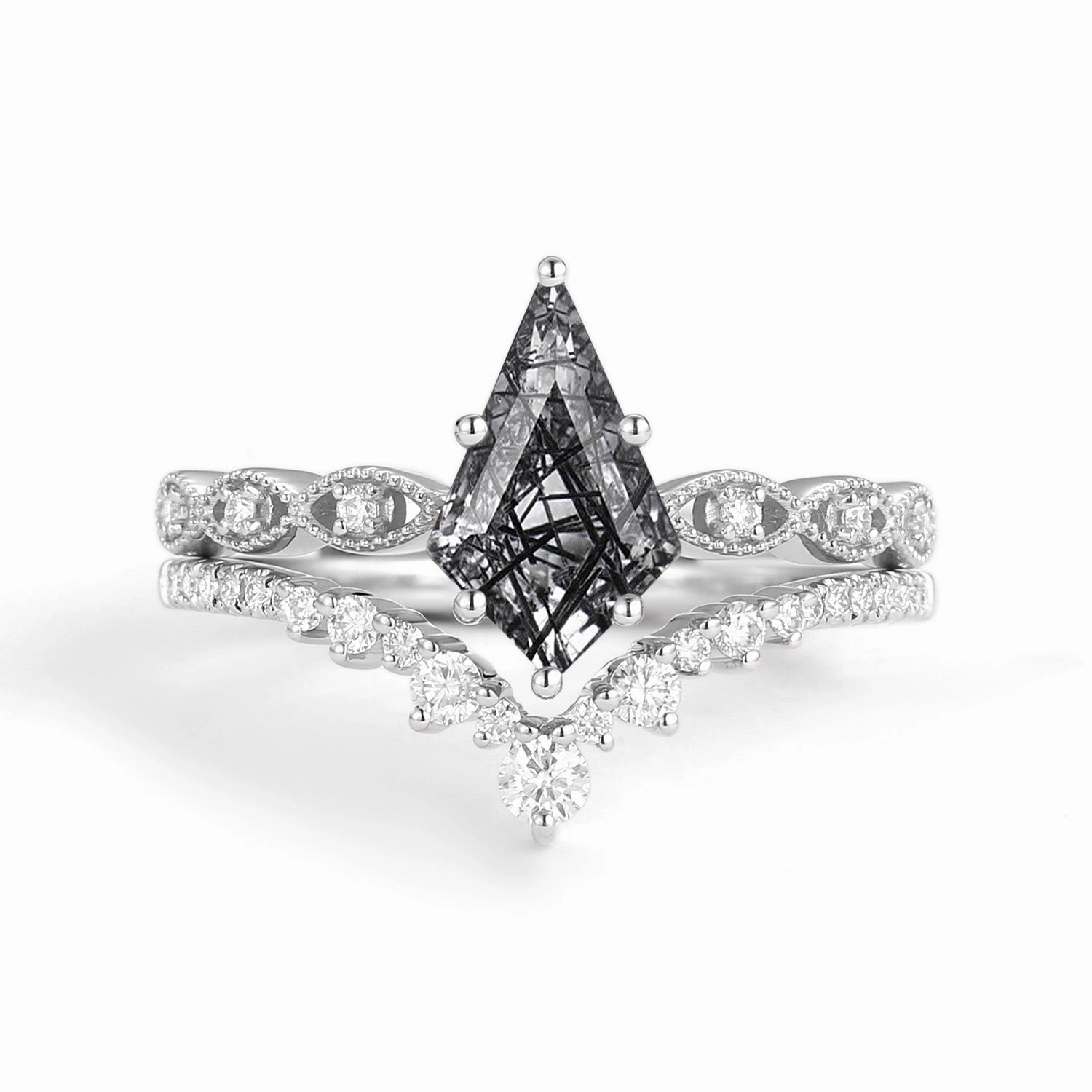 Signature Vintage - 2.0ct Vintage Kite Cut Engagement Ring Set 2pcs - Winona Personal Object Daily Flow