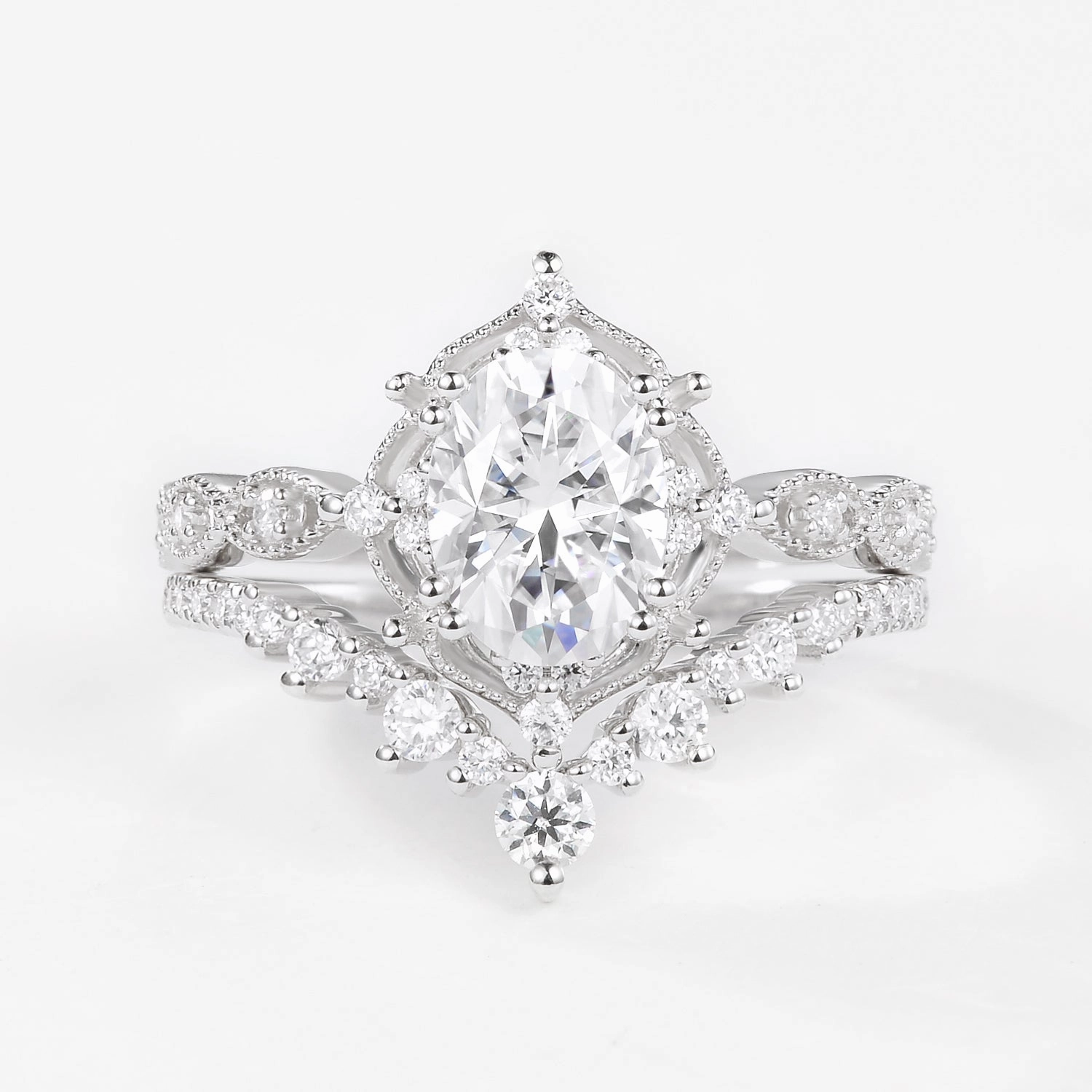 Statement Accessory Sparkle Finish Signature Vintage - Oval Cut Vintage Ring Set 2pcs - Charlotte