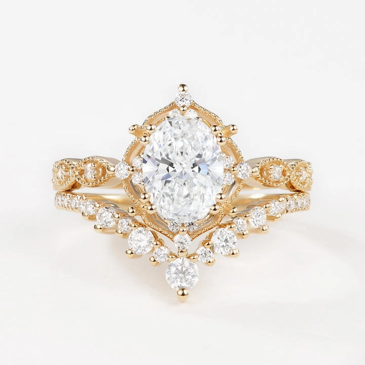 Signature Vintage - Oval Cut Vintage Ring Set 2pcs - Charlotte Effortless Edge