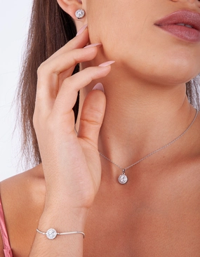 Distinct Piece Silver Cubic Zirconia Necklace, Bracelet & Earrings Set