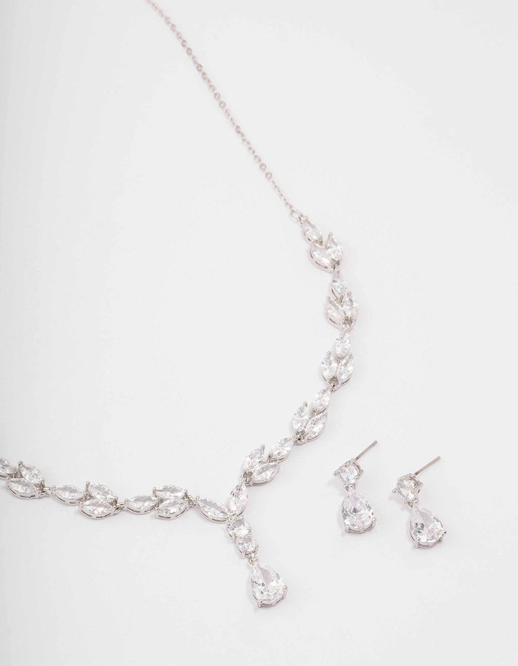 Silver Marquise Pear Necklace & Drop Earring Set Sleek Design Seasonal Sparkle