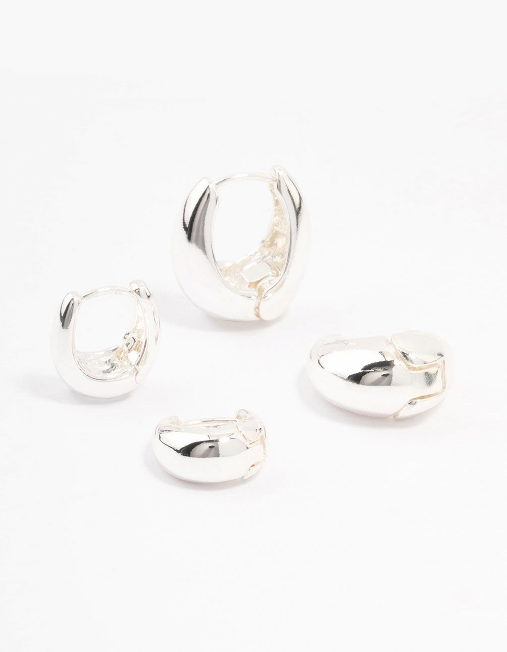 Silver Plated Small & Medium Oval Huggie Earrings Chic Detail