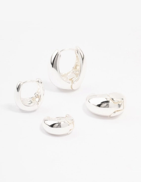 Silver Plated Small & Medium Oval Huggie Earrings Chic Detail