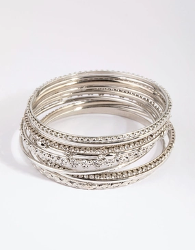 Silver Statement Bangle Pack High Shine