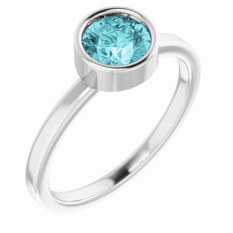Sentimental Item Contemporary Geometry 14K White 6 mm Natural Blue Zircon Ring