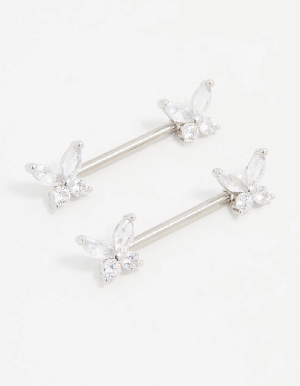 Titanium Cubic Zirconia Butterfly Nipple Bars 2-Pack Ocean Look