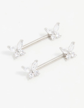Titanium Cubic Zirconia Butterfly Nipple Bars 2-Pack Ocean Look