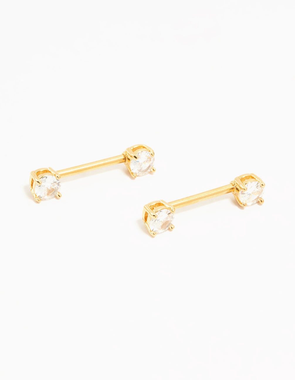 Gold Plated Titanium Round Cubic Zirconia Nipple Bars 2-Pack Sophisticated Element