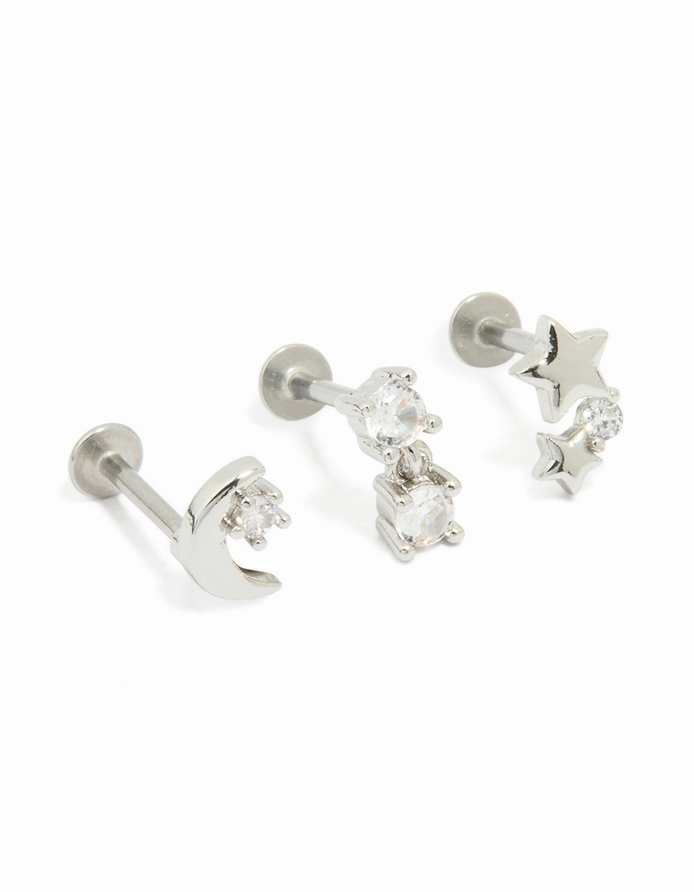 Classic Choice Surgical Steel Cubic Zirconia Mixed Threadless Flat Back Studs 3-Pack