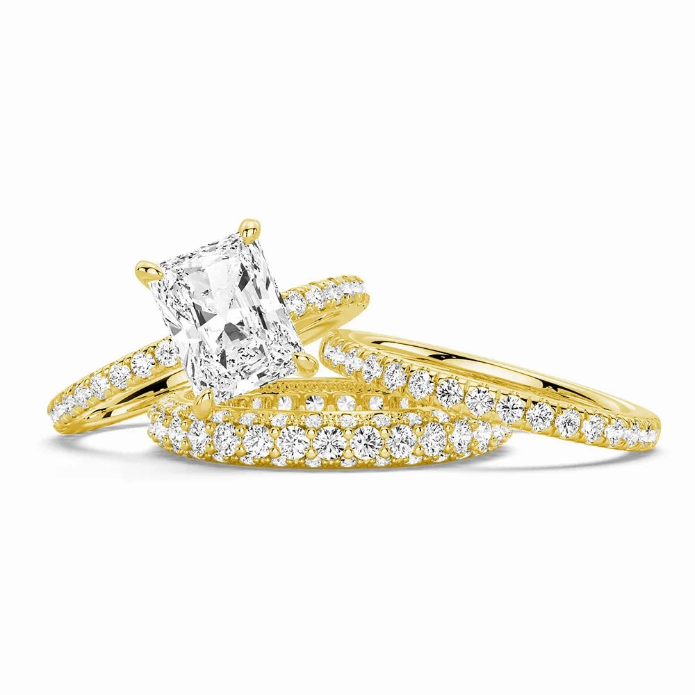 Gifting Vibes Solitaire Radiant Cut Moissanite Ring Set with Matching Stacking Band