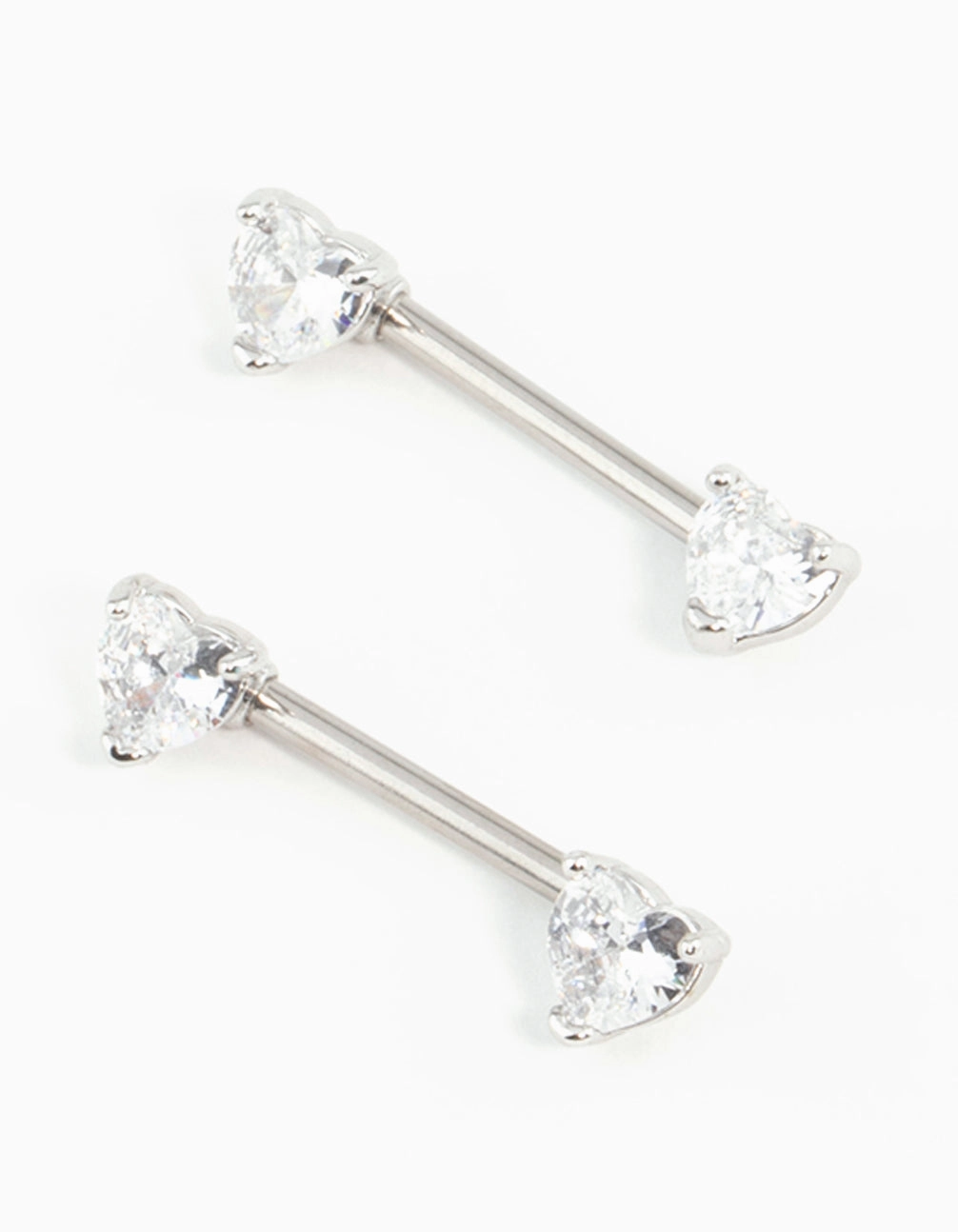 Surgical Steel Cubic Zirconia Heart Nipple Bar 2-Pack Subtle Grace Trendy Accessory