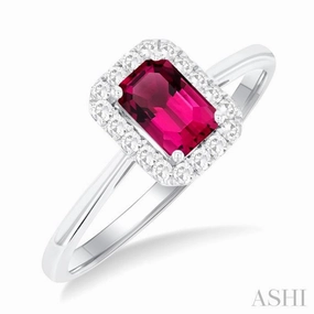 Value Craft Statement Vibe 6x4 MM Octagonal Shape Pink Tourmaline and 1/6 Ctw Round Cut Diamond Halo Semi-Precious Ring in 14K White Gold