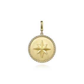 14K Yellow Gold Bujukan Round Starburst Medallion Pendant City Stroll Modern Chic