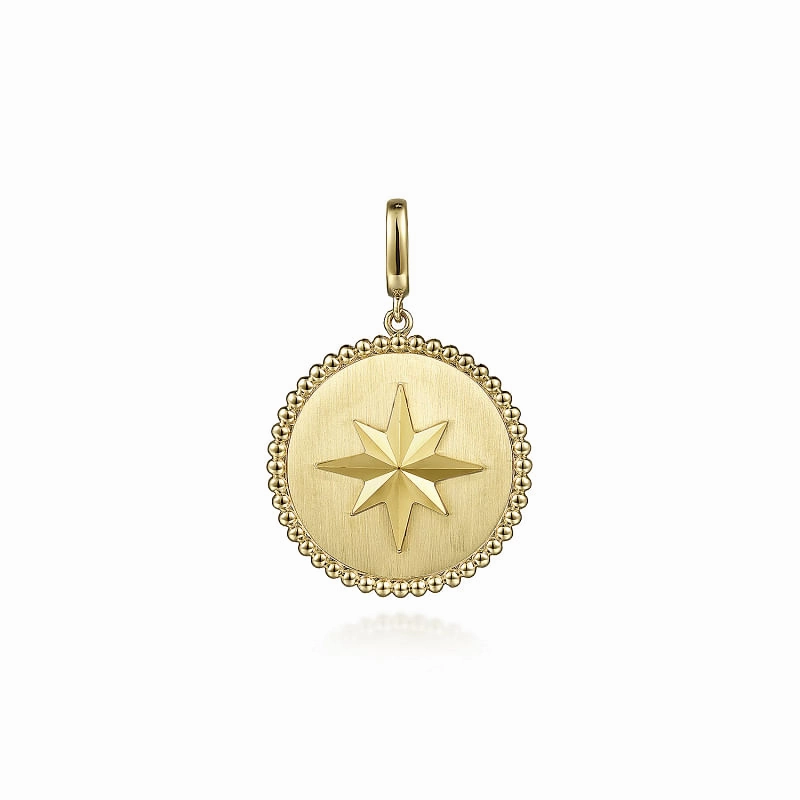 14K Yellow Gold Bujukan Round Starburst Medallion Pendant City Stroll Modern Chic
