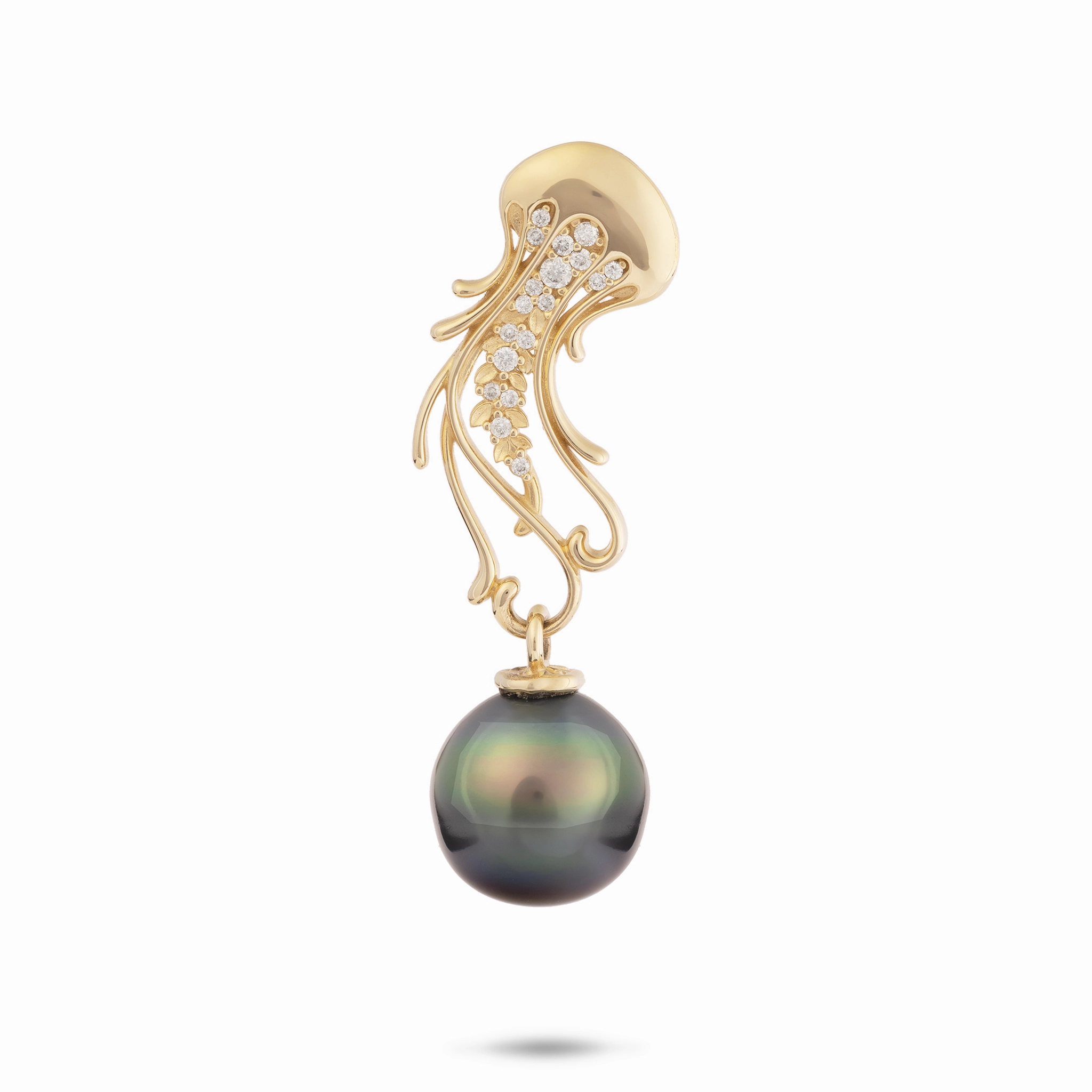 Ocean Dance Jellyfish Tahitian Black Pearl Pendant in Gold with Diamonds - 9-10mm Stylish Choice