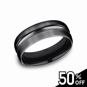 Signed Piece Black Titanium Wedding Band with High Polished Center