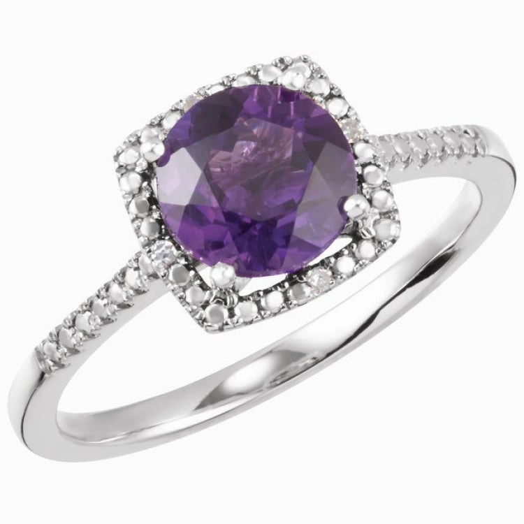 Sterling Silver Natural Amethyst & .01 CTW Natural Diamond Ring Affordable Expression