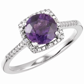 Sterling Silver Natural Amethyst & .01 CTW Natural Diamond Ring Affordable Expression