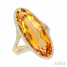 26x10 MM Oval Cut Citrine and 1/2 Ctw Round Cut Diamond Halo Semi-Precious Ring in 14K Yellow Gold Expert Artistry Artistic Piece