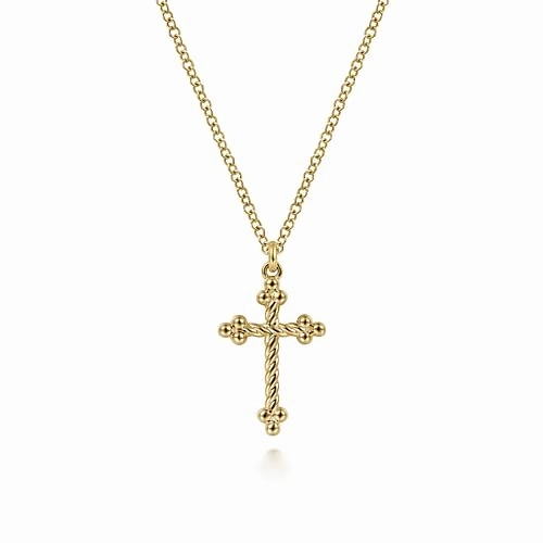 Classic Attire 14K Yellow Gold Bujukan Twisted Rope Cross Pendant Necklace