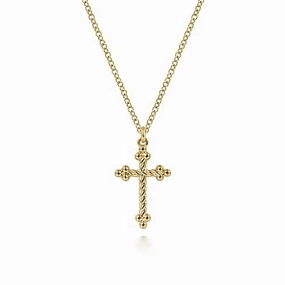 Classic Attire 14K Yellow Gold Bujukan Twisted Rope Cross Pendant Necklace