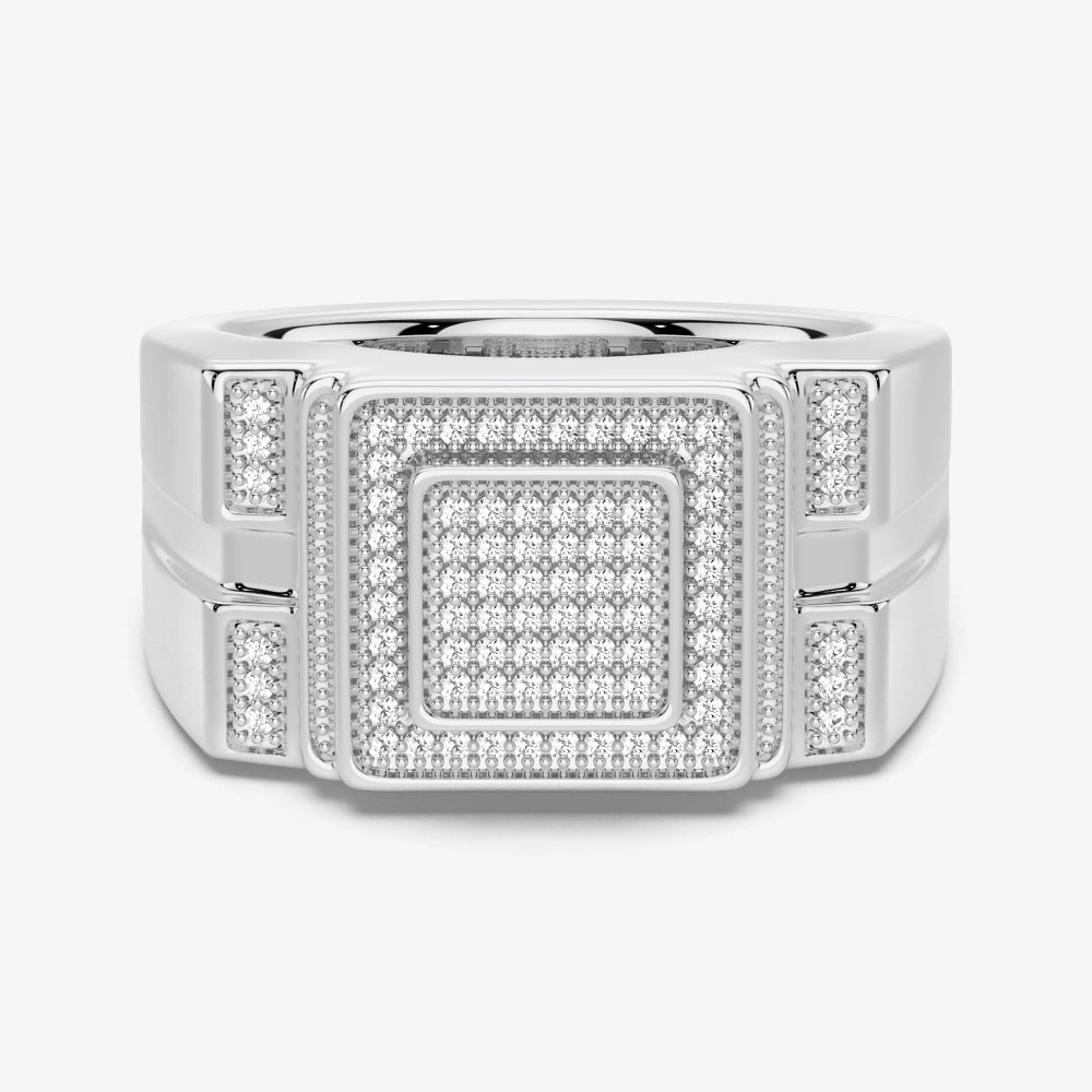 Polished Stones Premium Look 12mm Moissanite Micro Pave Square Stepped Men's Wedding Ring
