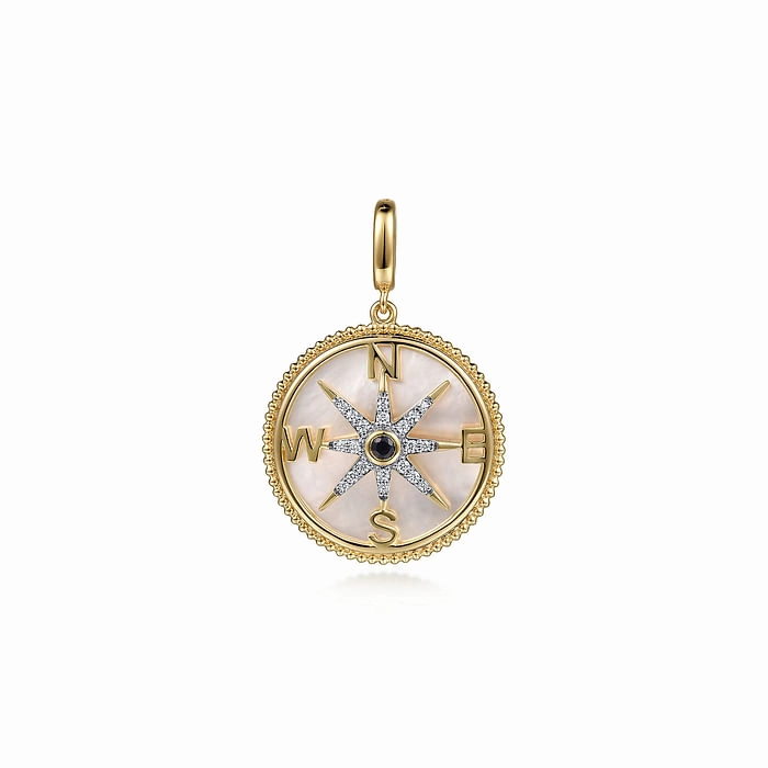 Ethereal Vibe 14K Yellow Gold Diamond and Blue Sapphire Compass Pendant
