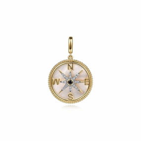 Ethereal Vibe 14K Yellow Gold Diamond and Blue Sapphire Compass Pendant