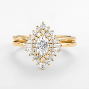 Art Deco Moissanite Minimalist Halo Ring Set 2pcs - Valerie Exclusive Finish Formal Outfit