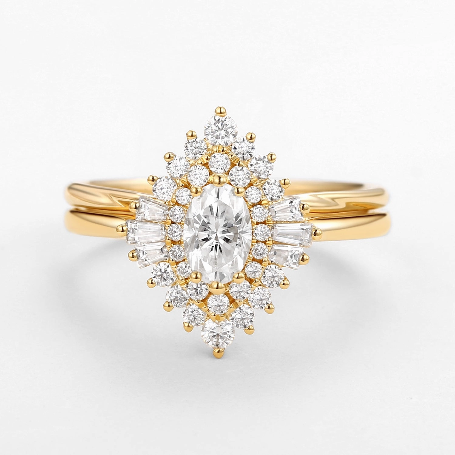 Art Deco Moissanite Minimalist Halo Ring Set 2pcs - Valerie Exclusive Finish Formal Outfit