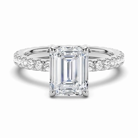 Elegant Outline Emerald Cut Moissanite Engagement Ring With Eternity Pave Band