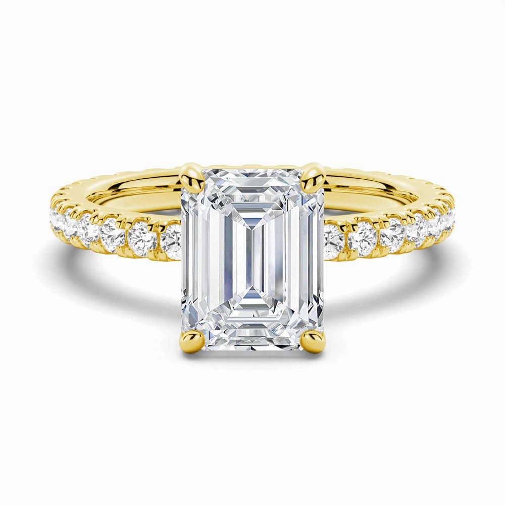 Emerald Cut Moissanite Engagement Ring With Eternity Pave Band Shiny Treasures