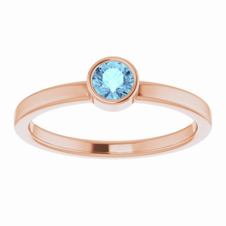 14K Rose 4 mm Natural Aquamarine Ring Economical Expression