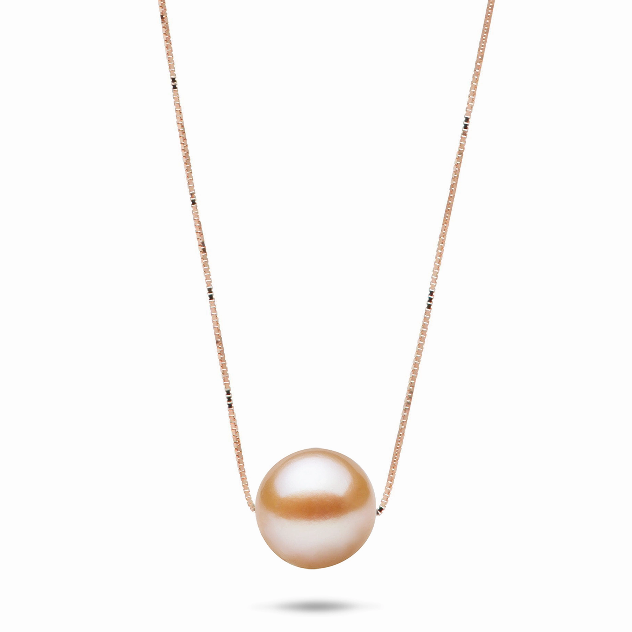 Premium Shine Gloss Shine 16-18" Adjustable Peach Freshwater Pearl Necklace in Rose Gold - 9-10mm